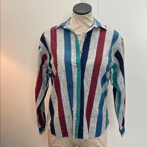 Vintage Striped Multicolor Button Front Blouse